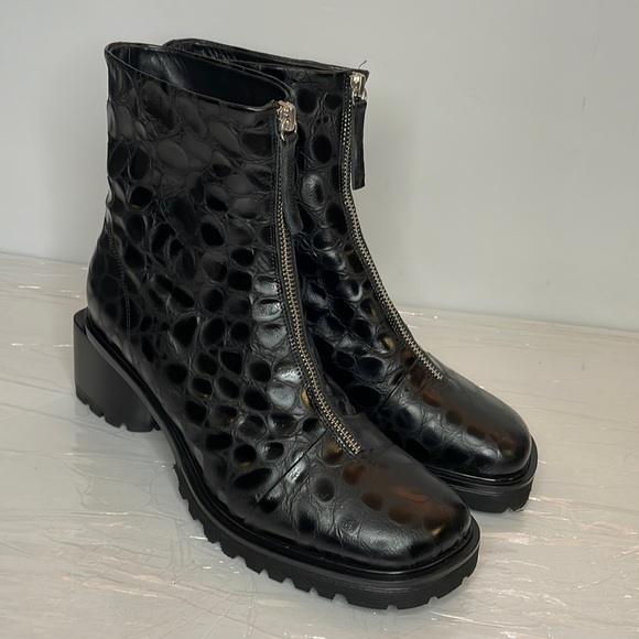 Halmanera Shoes - Halmanera Italian Leather Boots Chunk Lug Sole Front Zip Ankle Mid